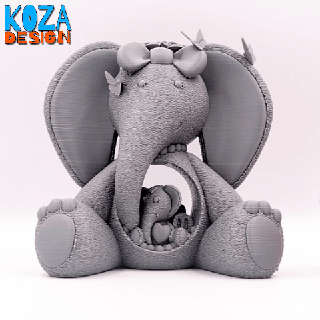 cute mom elephant little elephants printed place without supports mother mothers day kids baby roses animal ornament print koza design 3d print model - Mito3D