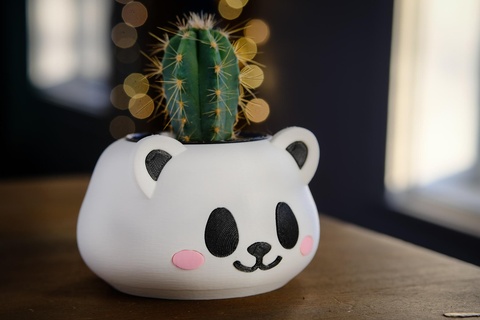 cute panda planter kawaii pot holder cactus succulent indoor desk animal white black 3d print model - Mito3D