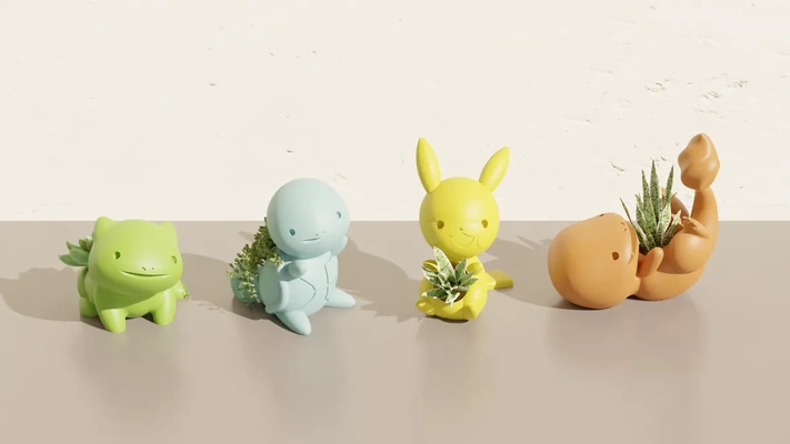 cute pokemons pot plants - pikachu bulbasaur charmander squirtle home pokemon plant pots 3d print model - Mito3D