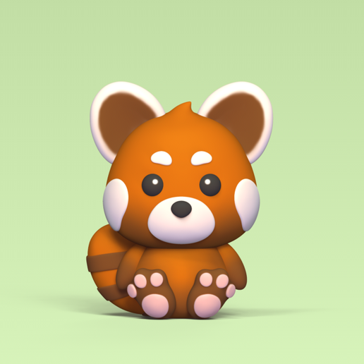 mignonne rouge Panda art forêt animal dessin animé miniatures sculpture jouet préscolaire général décor jouer 3D print model - Mito3D