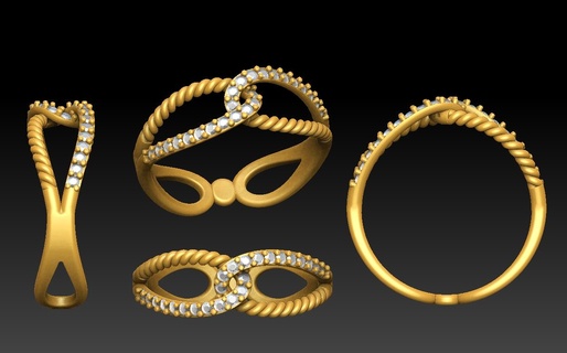fofa anel 3 joalheria prata ouro realçar livre diamante 3d print model - Mito3D