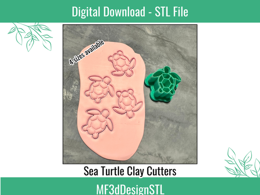 cute sea turtle clay cutter digital stl file polymer diy jewelry cookie making tool 4 sizes cutters earrings 3d print model - Mito3D