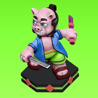 niedlich Schwertkämpfer Schwein Kunst Tier Spielzeug Anime Cartoons Chibi 3d print model - Mito3D