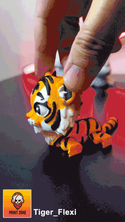 lindo tigre articular flexi impresión in sitio stl 3mf archivos arte flexible posable juguete articulado continuar mascota 3d print model - Mito3D