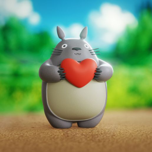 fofa Totoro coração arte brinquedo presente resina figura amar decoração chibi Kawaii ghibli namorados anime 3D print model - Mito3D