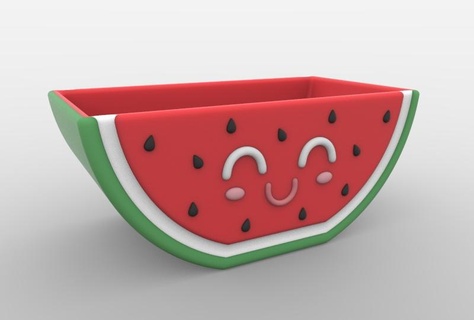 cute watermelon flower pot fruit flowerpot plant planter 3d print model - Mito3D