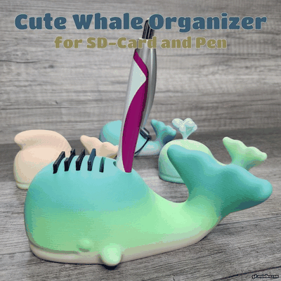 cute whale organizer sd cards pen pens sweet office desk sea whales 3d print model - Mito3D