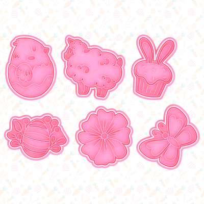 cutie easter cookie cutter set of 6 cookies bakery stamp happy bunny holiday egg eggs animals vegetables mickey mouse 3d print model - Mito3D