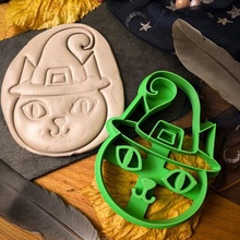 cutter - cat witch  cookie cutter cutter cookies baking bakery sweet halloween cat witch 3d print model - Mito3D