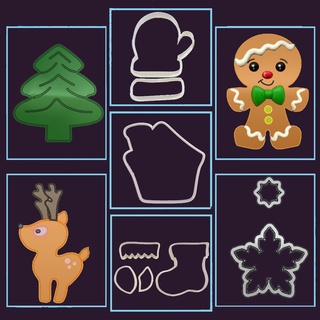 cutters kit christmas mini 7 pcs gingerbread man boot reno snowflake glove house pine cookie cutter cookies 3d print model - Mito3D