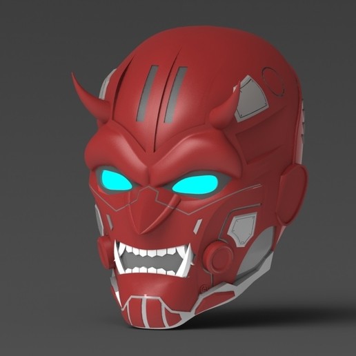Cyber oni Helm Cyberpunk 2077 rot Kapuze Maske Samurai japanisch Original Design Gotham Ritter Batman Dämon 3D print model - Mito3D