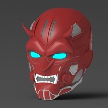 cyber oni casco cyberpunk 2077 rosso cappuccio maschera samurai giapponese originale design Gotham cavalieri Batman demone 3d print model - Mito3D