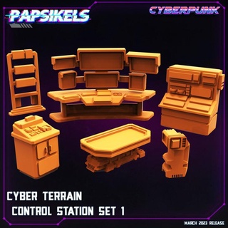 cyber terrain control station set 1 chair monitor table console cabinet 3d print model - Mito3D