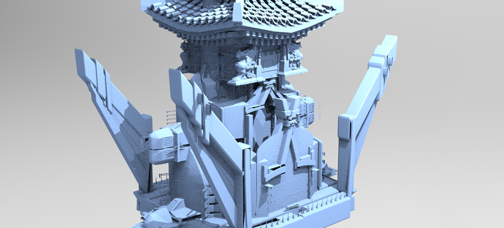 cyberpunk torre asiática castillo hotel ligero urbano calle centro ciudad carretera paisaje tráfico punto referencia metropolitano Japón coreano asiático 2077 ciencia fi exterior 3d print model - Mito3D