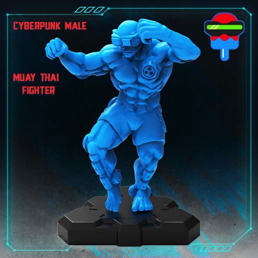 cyberpunk Muay tailandês lutador masculino músculo cibernético MMA ufc cyberpunk2077 cyberpunkred shadowrunner 3D print model - Mito3D