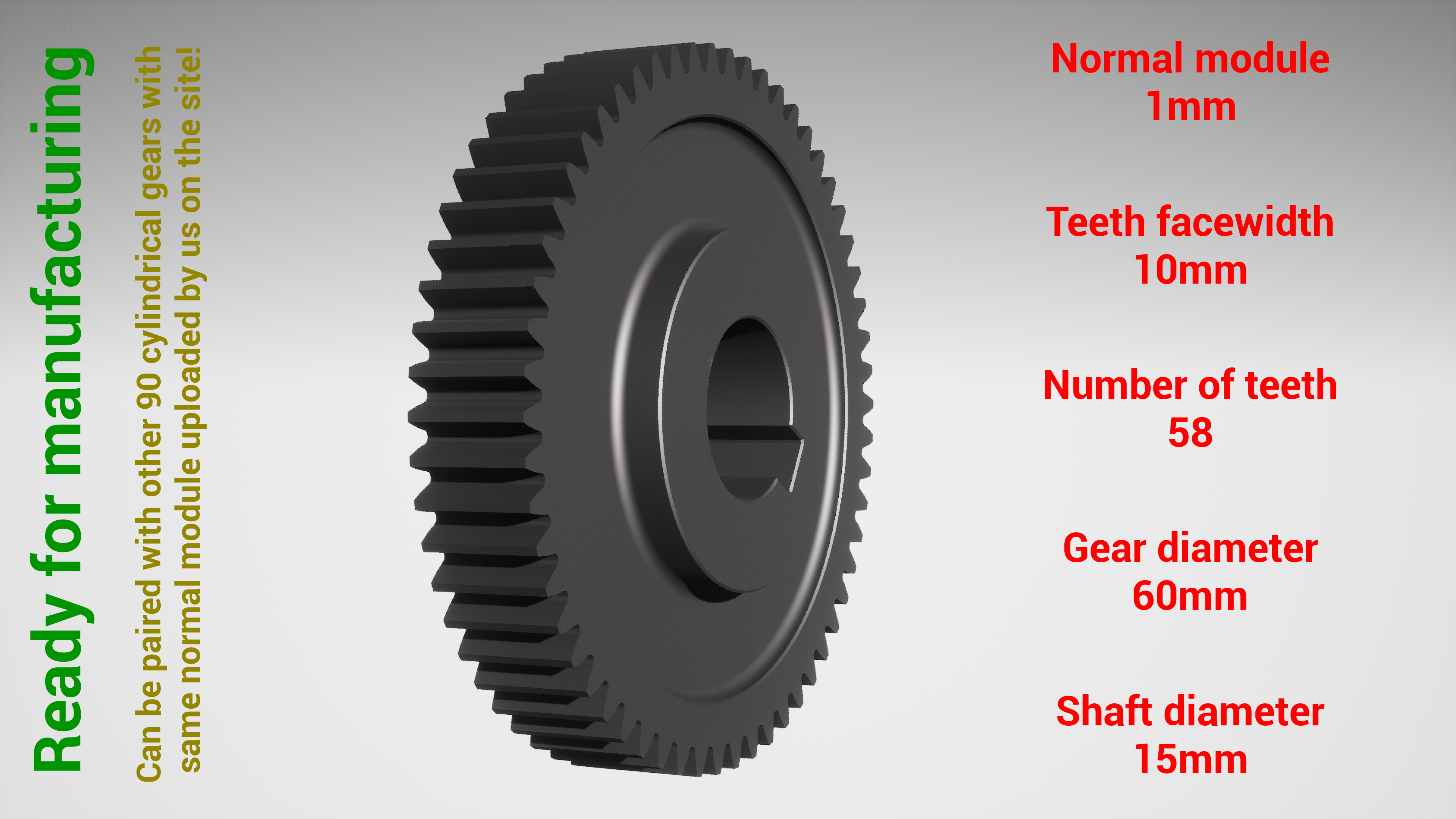 cylindrique équipement jumelé z58 m1 d60 d15 roue dent robot dents impression acier métal Plastique outil industriel mécanisme machinerie différentiel technologie moteur transmission science ingénierie 3D print model - Mito3D