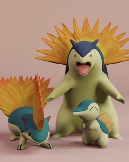 cyndaquil intero Evoluzione linea gioco giocattolo azione Pokemon anime Giappone tokio cartone animato arte manga carina casa collezione scultura carattere quilava tiflosione 3d print model - Mito3D