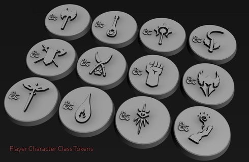 d&d player character class tokens dnd pc players playing classes 3d print model - Mito3D
