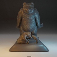 papà orso bambino catturare pesce giocattolo scultura 3d print model - Mito3D