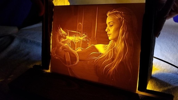 daenerys targaryen litofania Drago fuoco gioco troni avuto guidato madre draghi luce notturna netto 2d arte 3d print model - Mito3D
