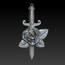 dagger & rose pendant charm decoration sailor jerry tattoo style necklace bracelet 3d print model - Mito3D