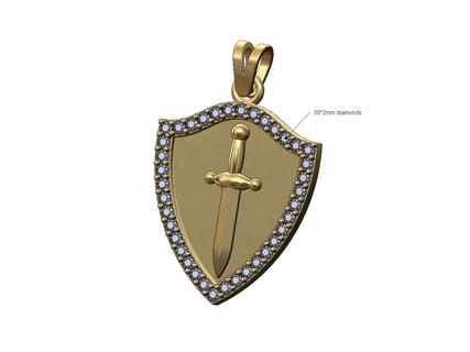dagger diamond shield pendant bail 3d print model Jewelry sword knife blade knight gold silver armor medieval jewelry jewellery printable bling necklace 3d print model - Mito3D