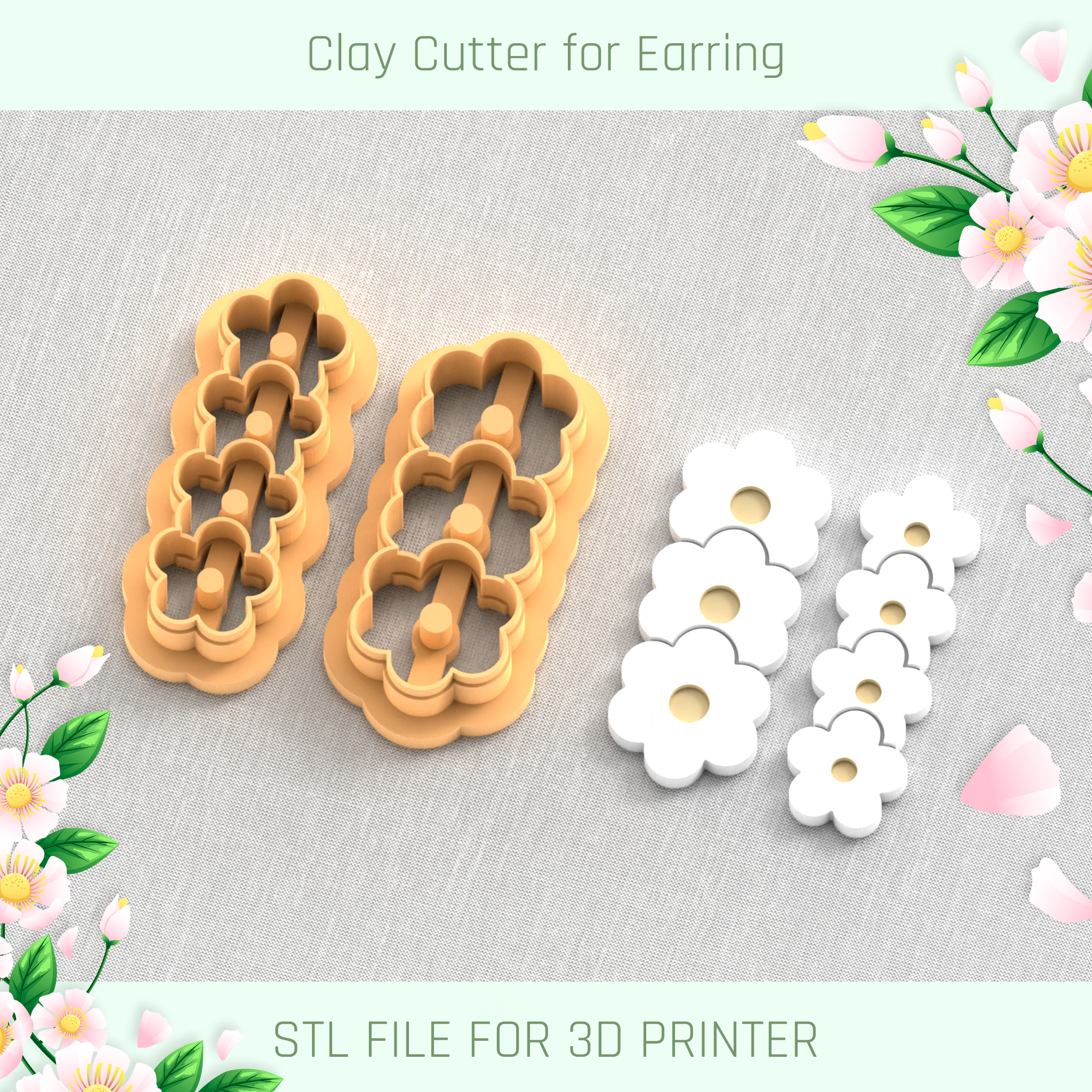 marguerites barrette ensemble printemps argile coupeur outils boucle d'oreille 3D print model - Mito3D