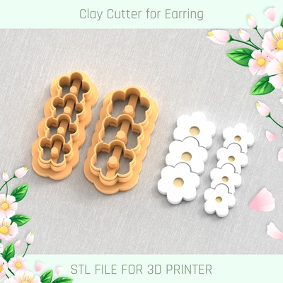 daisies barrette set spring clay cutter tools earring 3d print model - Mito3D