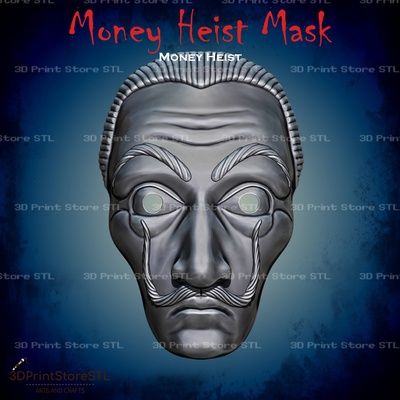 dali mask - lacasa de papel cosplay money heist stl file 3d print model korea helmet netflix costume halloween ghost movie face head accessories games toys 3d print model - Mito3D