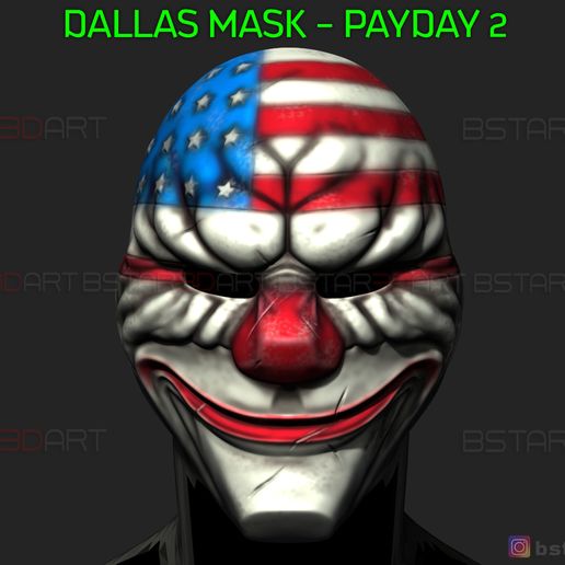 dallas mask - payday 2 halloween cosplay 3d print model art head pay day masks payday2 horror scary toys chains hoxton wolf bstar3dprint 3D print model - Mito3D