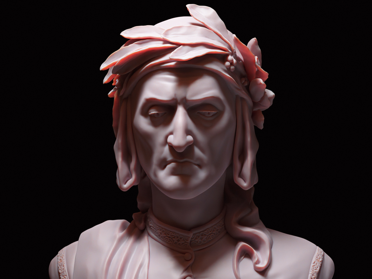 dante alighieri 3d imprimable stl dossiers 135mm échelle art portrait sculpture Divin comédie buste 3D print model - Mito3D