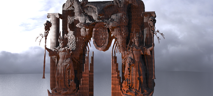 Dantes Unterwelt Abmessungen Tor 2 Tore Hölle Statue Skulptur Dämon Kreatur hetzen Satan Tier Architektur Gebäude Leiche Illuminaten Stein Kitbash architektonisch dante 3d print model - Mito3D
