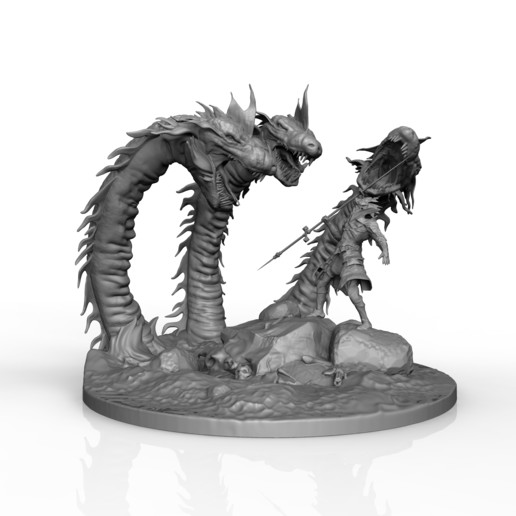 darck almas art la mitología juego papel guerrero hydra diorama de fantasía el arte juguete 3D print model - Mito3D