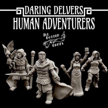 daring delvers human adventurers dungeons fantasy knight medieval miniatures rpg wargaming warhammer mage boardgames roleplaying tabletop 28mm dnd cleric thief pathfinder 32mm frostgrave mordheim 3d print model - Mito3D
