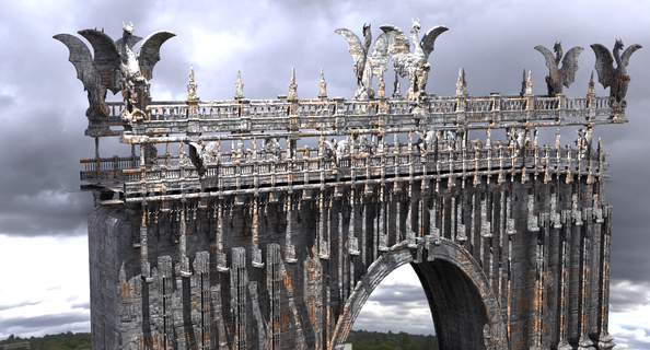 sombre dragon pont sang inspiré passerelle architecture temple Grèce Dieu guerre kitbash scifi île fantaisie trousse médiéval tours bâtiment Château architectural 3d print model - Mito3D