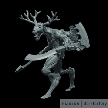 dark flayed god tzeentch tzaangor chaos meat muscle dog skull antlers wings undead 3d print model - Mito3D