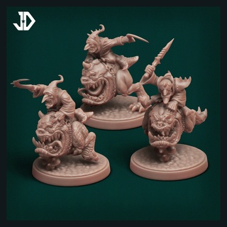 sombre gobelins cavalier monstres 3 pack lutin squigs gobelin nuit dadomo squighoppers 3d print model - Mito3D