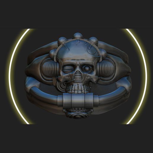 dark millennium ring cyberpunk style free 3d print model jewelry cyborg skull 3dprint biomechanic silver 3D print model - Mito3D