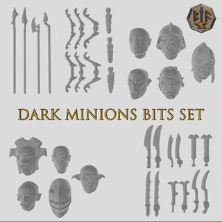 dark minions bits set 50 pieces orcs lotr sbg weapons heads sword bow axe mace spear banner 28mm tabletop 3d print model - Mito3D