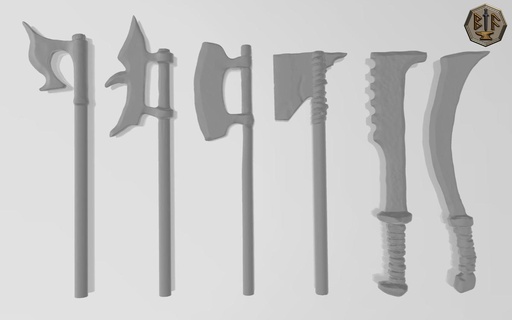 dark minions two handed weapons orcs orc sword axe bits lotr sbg 28mm tabletop rpg 3d print model - Mito3D