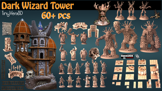 dark wizard tower pack dnd5 fantasy toy tabletop boardgame terrain miniatures table minis medieval 3d print model - Mito3D