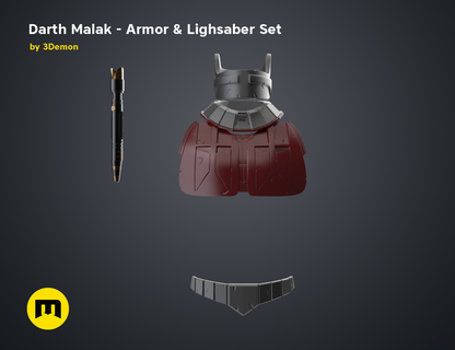 darth malak armor lightsaber set jedi force quelii sith empire republic order star wars sci-fi mandalorians vader alek cosplay 3d print model - Mito3D