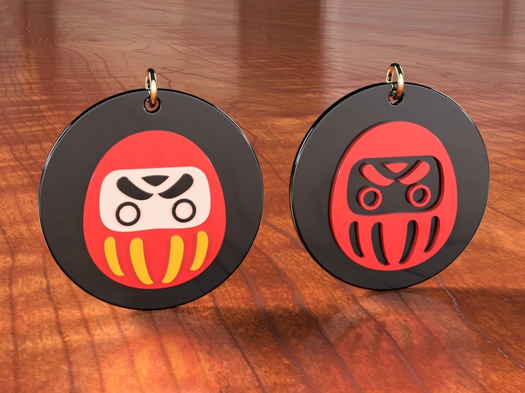 Daruma Ohrringe cool Täglich Ohrring darumadoll Dharma Mode Zubehör Verschmelzung 360 Japan japanisch Kultur Anhänger Frau 3D print model - Mito3D