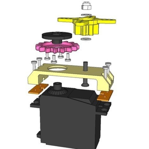 dasaki compact servo 12 multiplicateur de x2 la boîte vitesses outil 360 rotation continue les engrenages pan -l'inclinaison tilt le robot robotique 3D print model - Mito3D