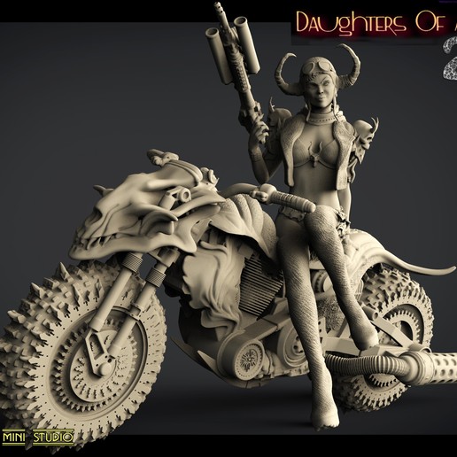 Töchter Anarchie 2 Kunst succub Fahrrad statuette Skulpturen Frau 3D print model - Mito3D