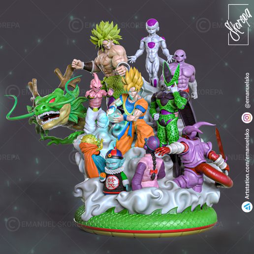 dbz diorama stl Arte 3dprint goku vegeta miniaturas escultura broly Shen Long niño buu freezer célula pilau jiren impresion3d coleccionable estatua babidi 3D print model - Mito3D