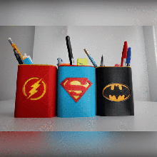 dc superhero pencil holders light batman superman flash holder portalapices office desk pen justice leage fiverrcults 3d print model - Mito3D