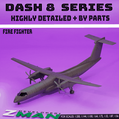 de havilland canada dash 8 fire-fighter v2 game q100 fire fighter q300 q400 propeller aircraft jetliner propliner 1 200 144 87 56 32 72 300 3d print model - Mito3D