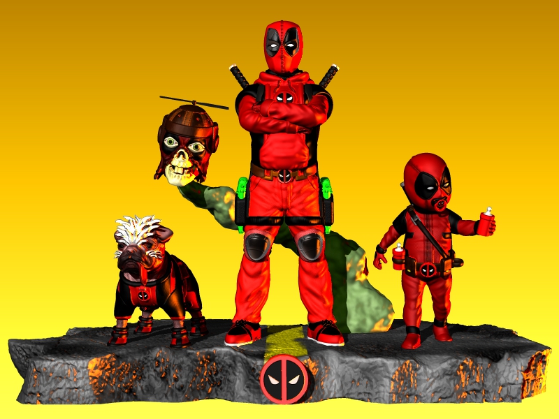 deadpool corps headpool kidpool baby dogpool diorama art babypool movie marvel wolverine 3D print model - Mito3D