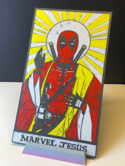 dead pool merveille jésus art arte 2d multicolore mmu multi filament 3d print model - Mito3D